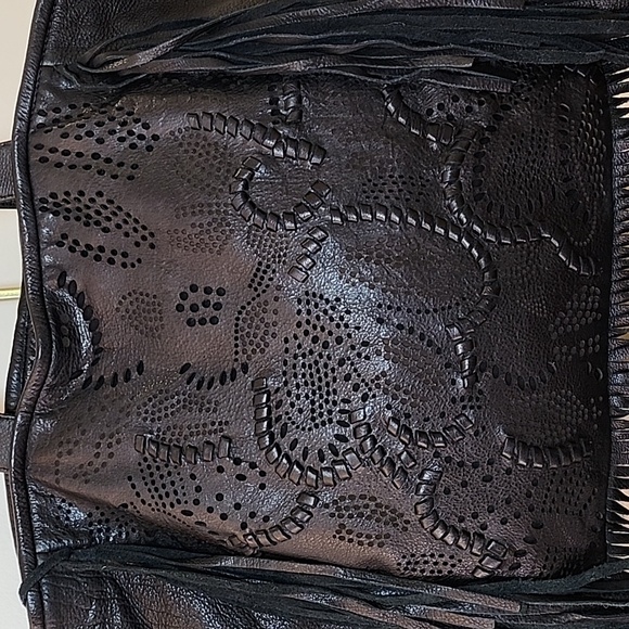 Frye Vivian Leather Fringe Tote Bag black  fringe trim - Picture 4 of 15